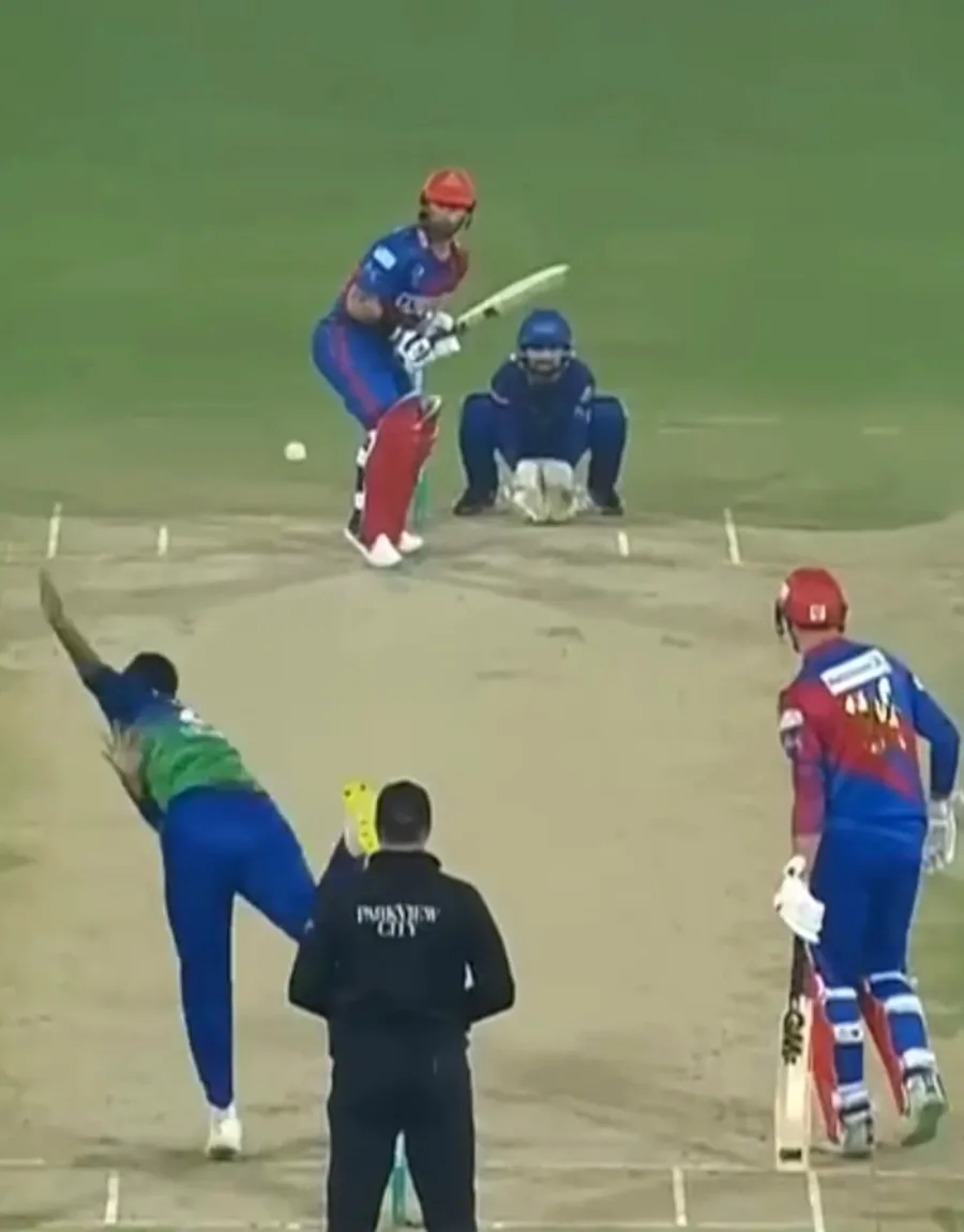 Raw broadcast clip: a bowler runs in to a batter